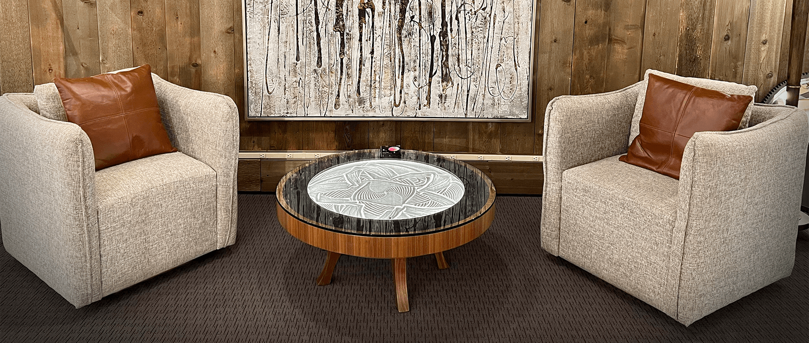 Luxury High End Sisyphus Hardwood Table with Glass Top