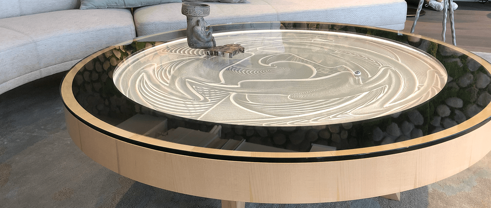 Luxury High End Sisyphus Hardwood Table with Glass Top
