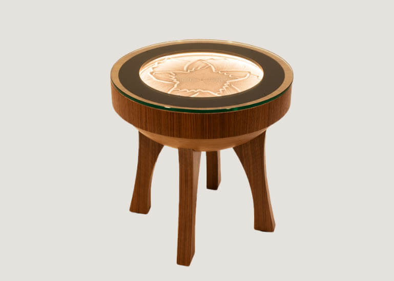 Luxury High End Sisyphus Hardwood Side Table with Glass Top